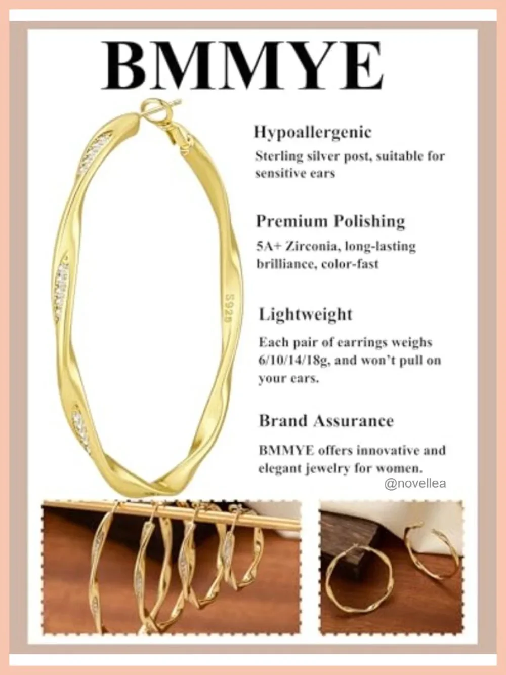 14K Gold Plated Twisted Hoop Earrings Hypoallergenic with Cubic Zirconia